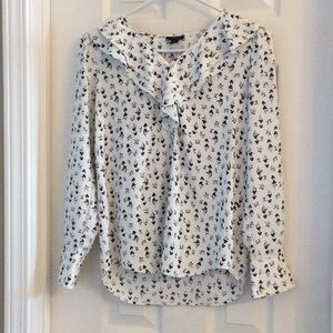 Ann Taylor XXSP White & Black Blouse with Ruffle